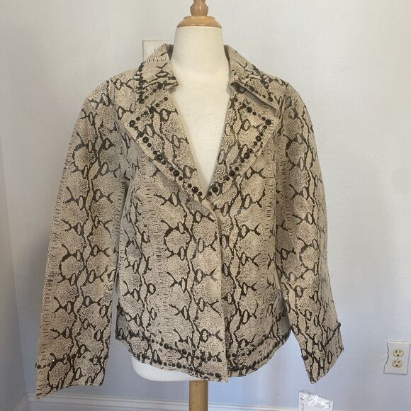 Pamela McCoy Collections Genuine Leather Studded Jacket Blazer Animal Print‎ 1X - Picture 1 of 14